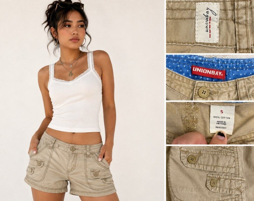 Y2K Indie Sleaze 2000s UnionBay Cargo Shorts 5 Khaki Utility Gorpcore Streetwear